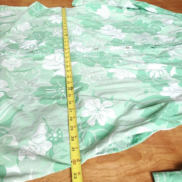VTG Long Sleeve Cotton Shirt Dress Plus Sz 3X Green Floral Pearl Snap Pockets - Picture 9 of 12